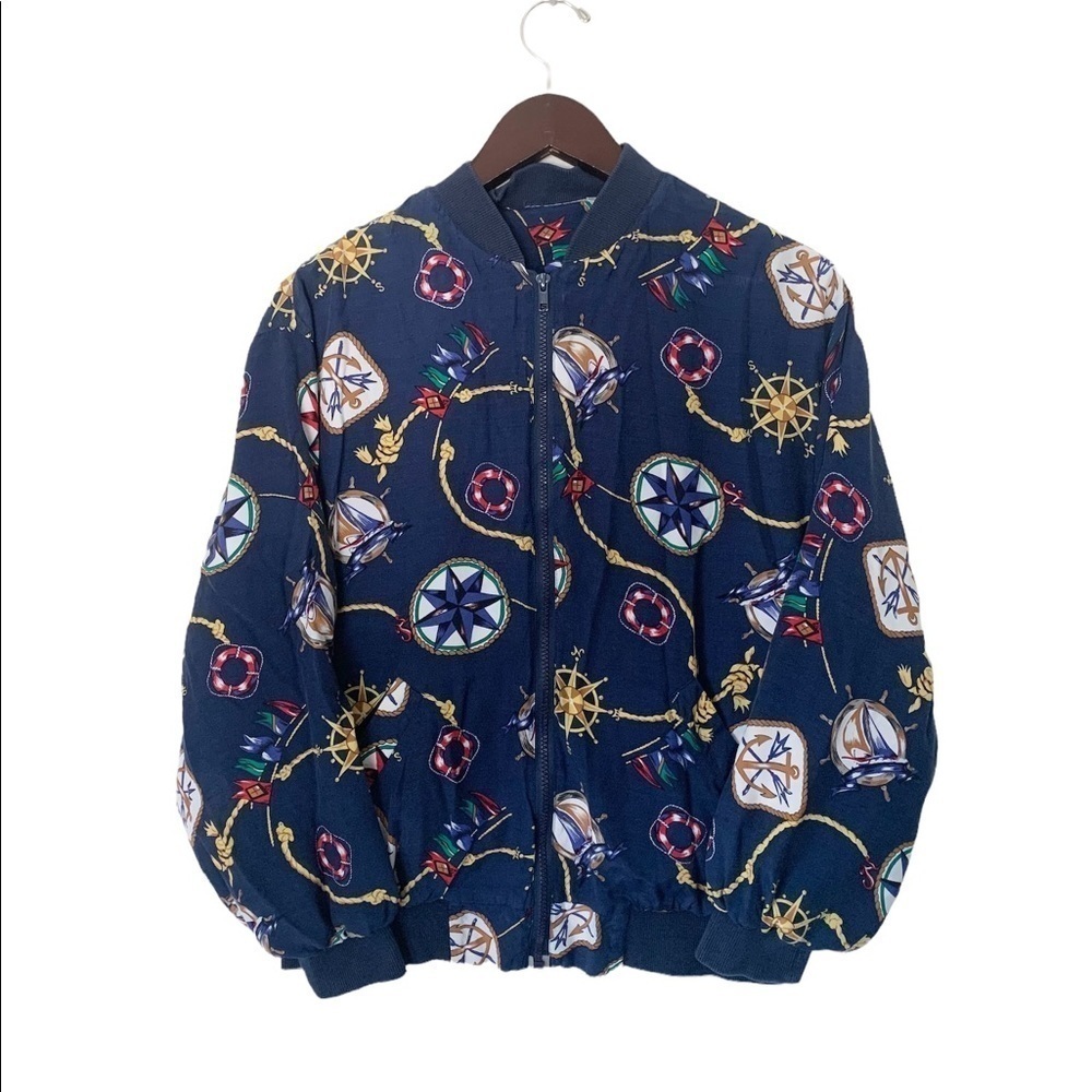 VINTAGE | Women’s Navy Nautical Bomber Windbreaker Zip Up Jacket | Size XL